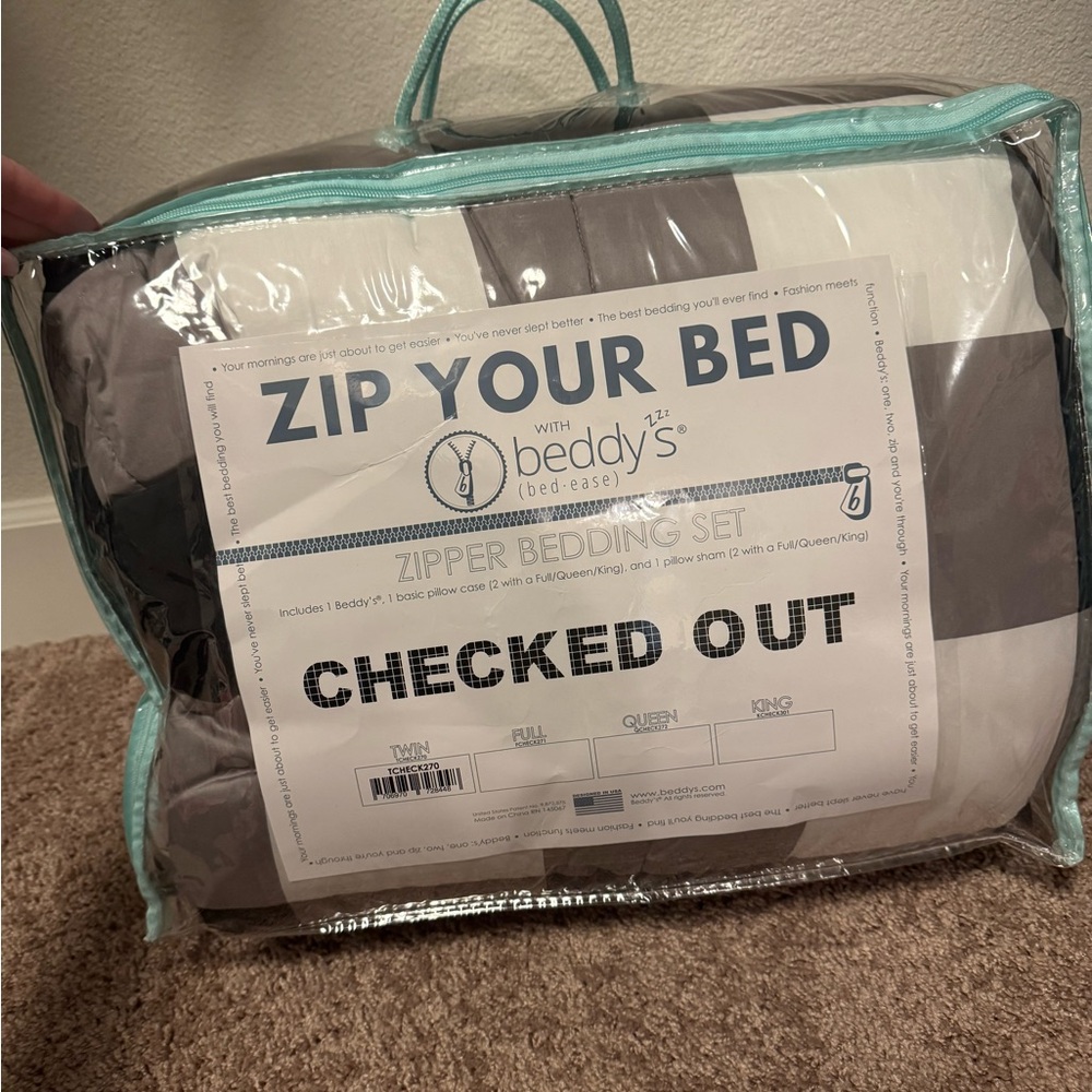beddy's Checked Out Zipper Duvet Cover Set - Gray & Cream